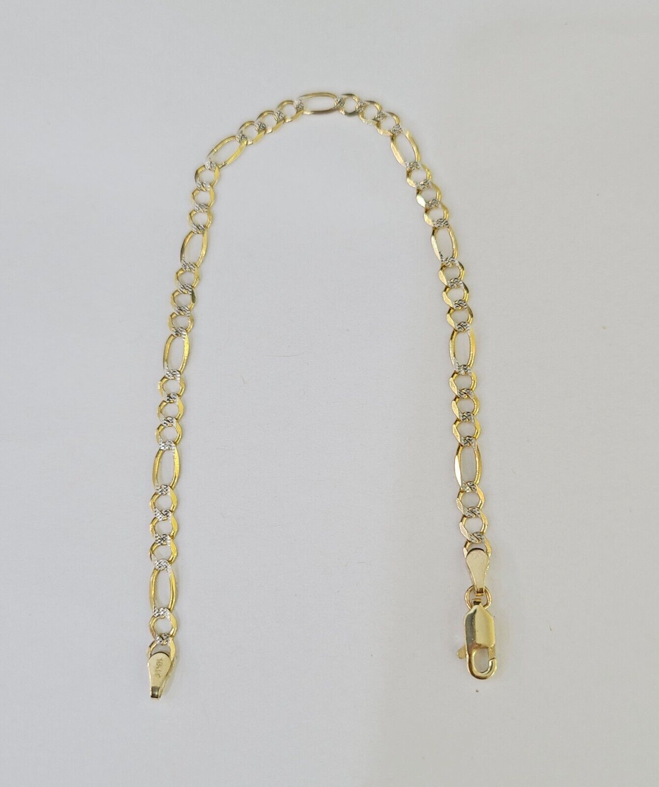 Real 10k Yellow Gold Figaro link Bracelet 3mm 7.5" Inch Men women Diamond Cut - GoldenlinQ